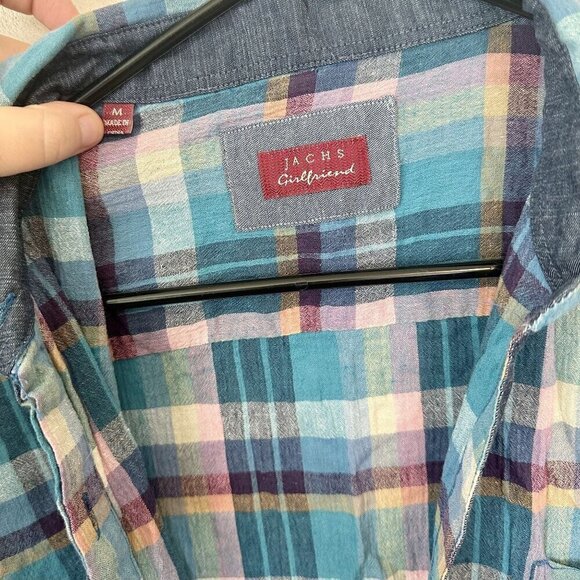 Jach's Girlfriend Blue Plaid Shirt Dress/Tunic - Size: Medium - Picture 2 of 9